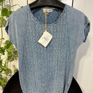 Piece of Blue Women’s Textured Blue Short Sleeve Top 100% Cotton European Danish